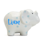 White Elephant Bank with Blue Polka Dots