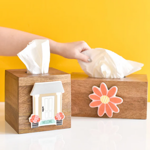 Wooden Mini Happy Everything!™ Square Tissue Box