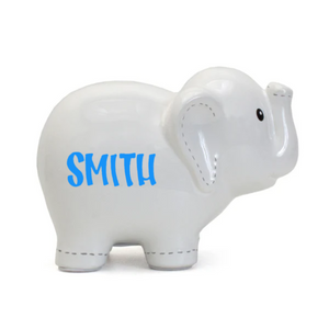 Large Stitched Elephant Bank | White