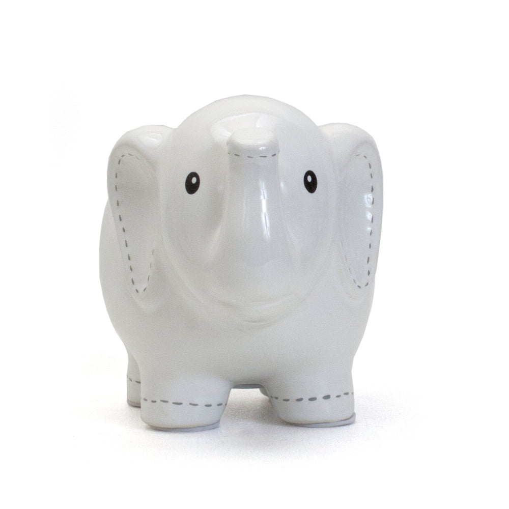 Large Stitched Elephant Bank | White