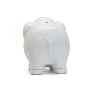 Large Stitched Elephant Bank | White