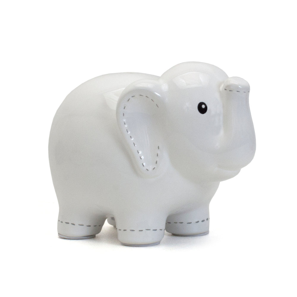 Large Stitched Elephant Bank | White
