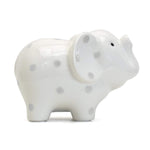 White Elephant Bank with Gray Polka Dots