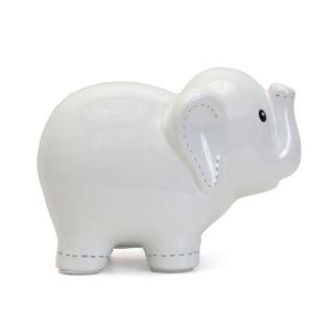 Large Stitched Elephant Bank | White