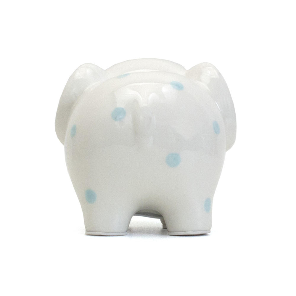 White Elephant Bank with Blue Polka Dots