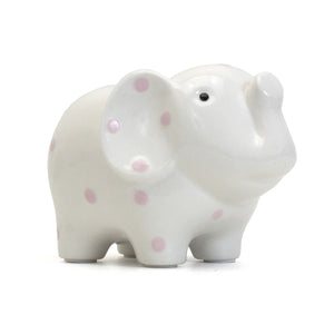 White Elephant Bank with Pink Polka Dots